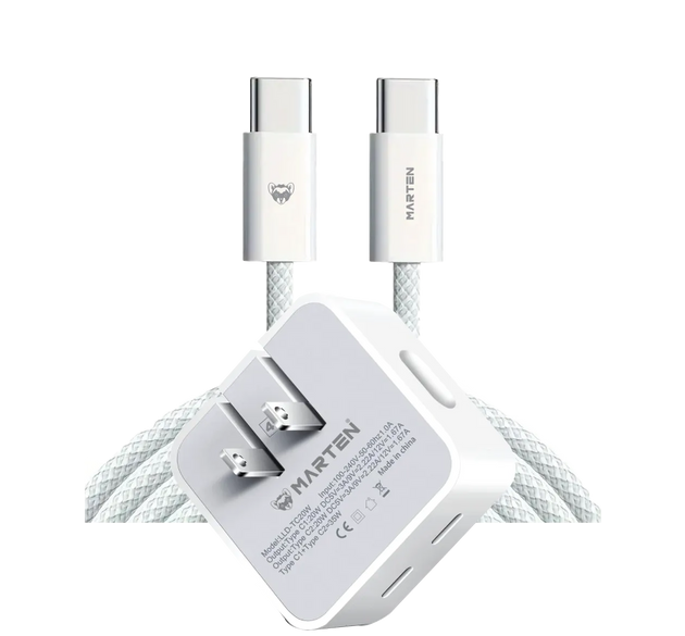 Fast 40W Dual USB C Wall Charger for IPhone 16 17 Compact Power Adapter with Foldable Plug Plus Braided Type-C Cable