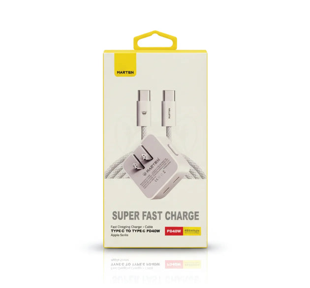 Fast 40W Dual USB C Wall Charger for IPhone 16 17 Compact Power Adapter with Foldable Plug Plus Braided Type-C Cable