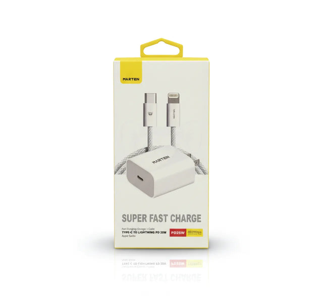 Marten Iphone Charger & Charging Data Cable Fast Power Adapter PD 25W Charger